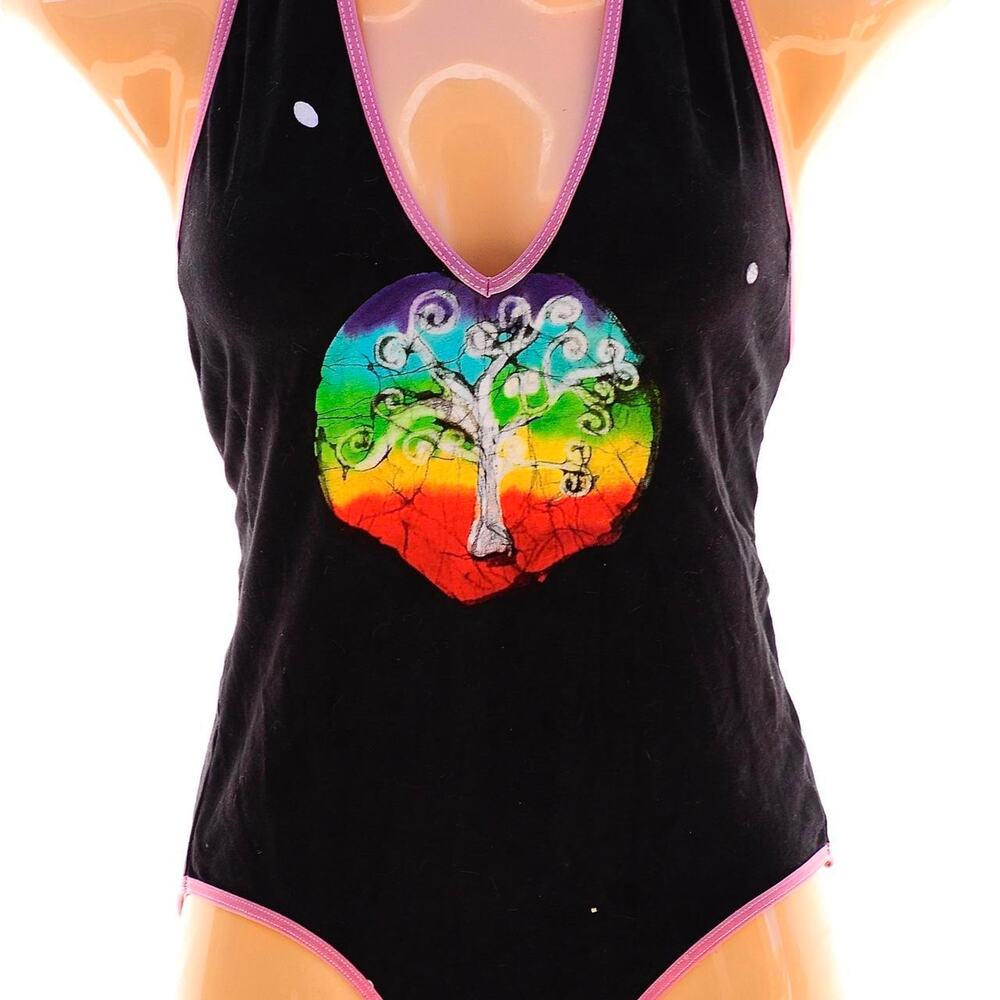Womens Bodysuit Size Medium Handcrafted Batik Rainbow Hippie Festival Travel Fun